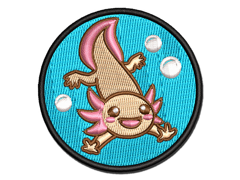 Adventurous Axolotl Salamander Multi-Color Embroidered Iron-On or Hook & Loop Patch Applique