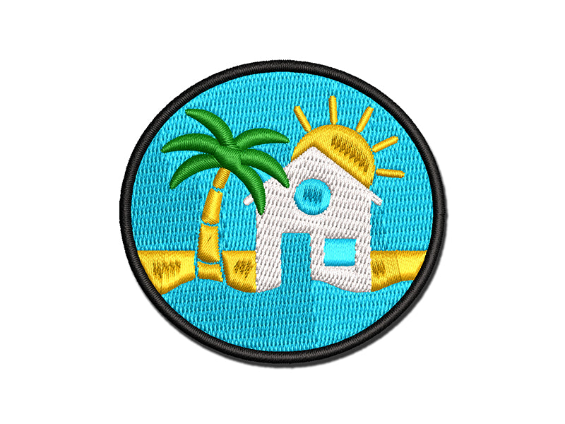 Beach House Palm Tree Ocean Multi-Color Embroidered Iron-On or Hook & Loop Patch Applique