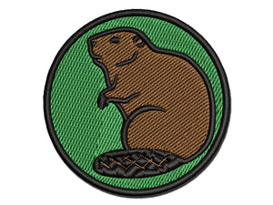 Beaver Sitting Multi-Color Embroidered Iron-On or Hook & Loop Patch Applique