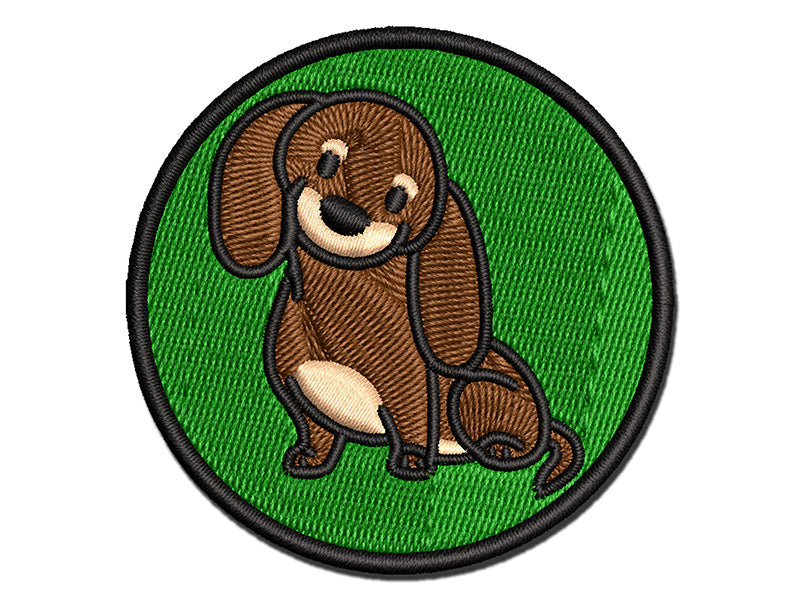 Dachshund Sitting Tilting Head Wiener Dog Multi-Color Embroidered Iron-On or Hook & Loop Patch Applique