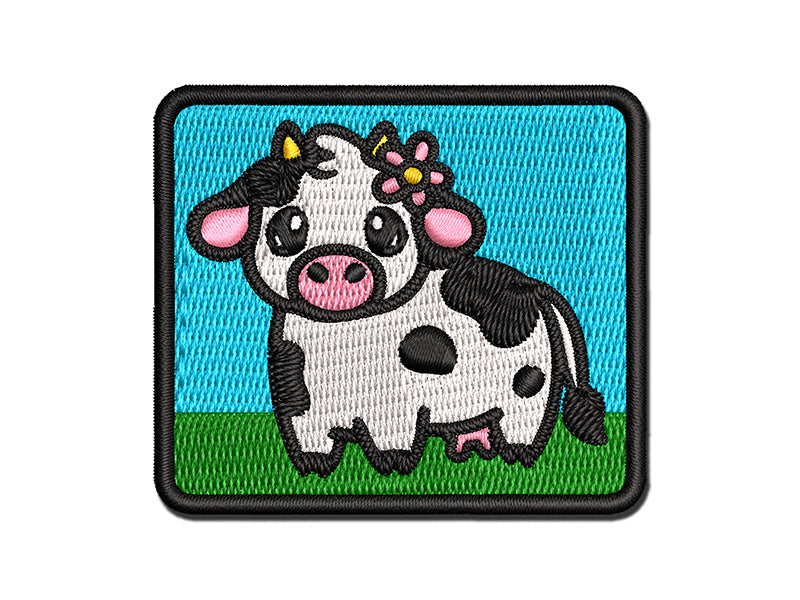 Darling Cow with Flower Multi-Color Embroidered Iron-On or Hook & Loop Patch Applique