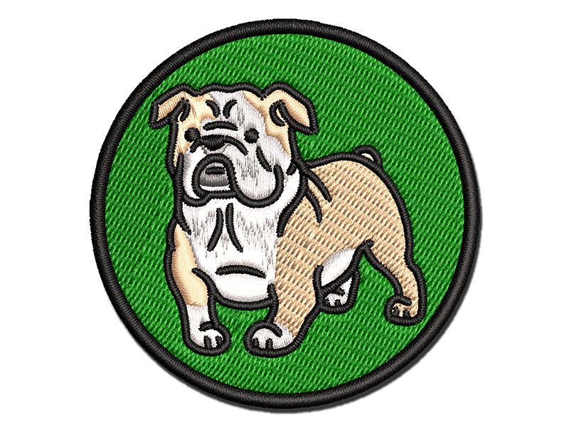 English Bulldog Standing Dog Multi-Color Embroidered Iron-On or Hook & Loop Patch Applique