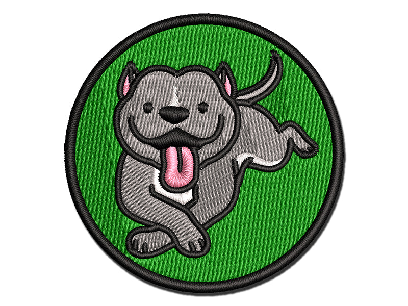 Pit Bull Happy Laying Down Dog Multi-Color Embroidered Iron-On or Hook & Loop Patch Applique