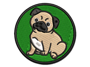 Pug Sitting Dog Multi-Color Embroidered Iron-On or Hook & Loop Patch Applique