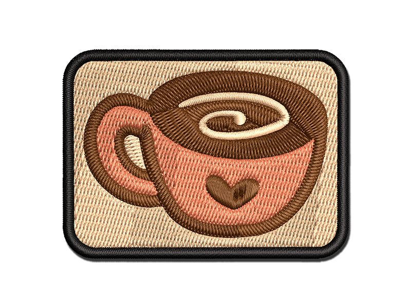 Swirly Latte Coffee Mug with Heart Multi-Color Embroidered Iron-On or Hook & Loop Patch Applique