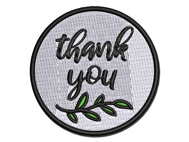 Thank You Script Floral Multi-Color Embroidered Iron-On or Hook & Loop Patch Applique