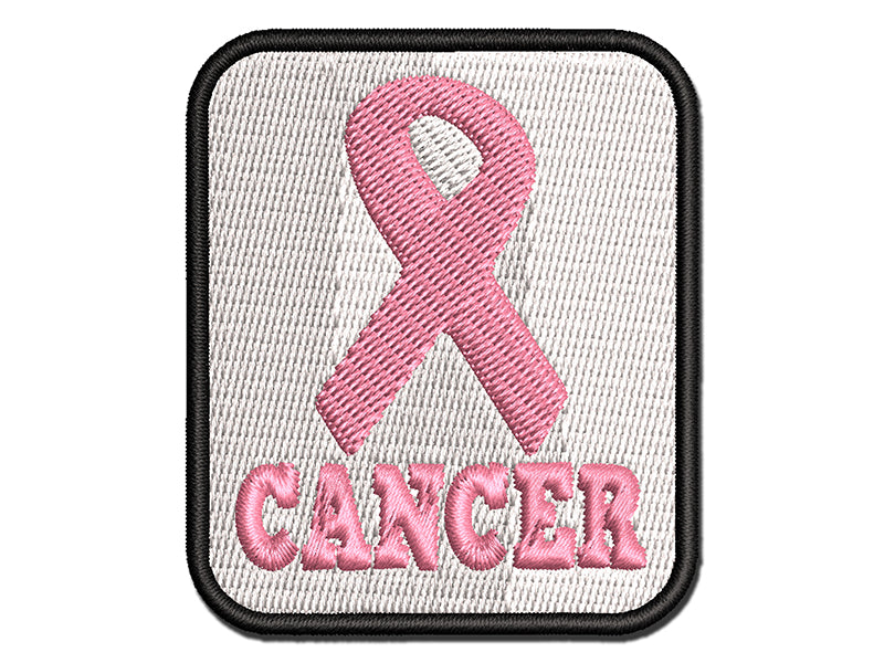 Cancer with Awareness Ribbon Multi-Color Embroidered Iron-On or Hook & Loop Patch Applique
