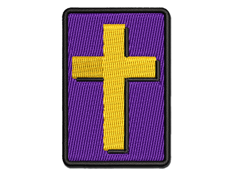 Cross with Shadow Christian Religion Multi-Color Embroidered Iron-On or Hook & Loop Patch Applique