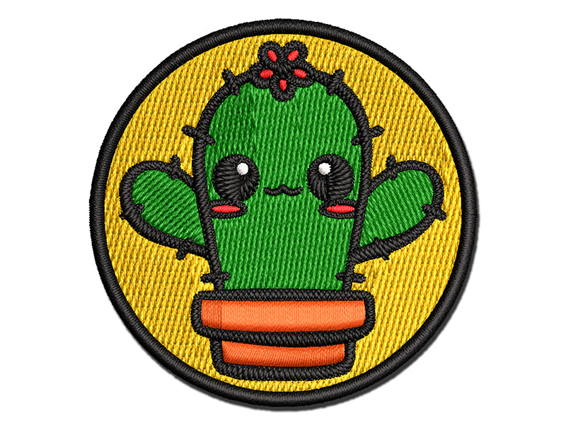 Adorable Kawaii Chibi Cactus in Pot Succulent Multi-Color Embroidered Iron-On or Hook & Loop Patch Applique