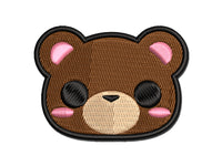 Charming Kawaii Chibi Bear Face Blushing Cheeks Multi-Color Embroidered Iron-On or Hook & Loop Patch Applique