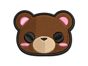 Charming Kawaii Chibi Bear Face Blushing Cheeks Multi-Color Embroidered Iron-On or Hook & Loop Patch Applique