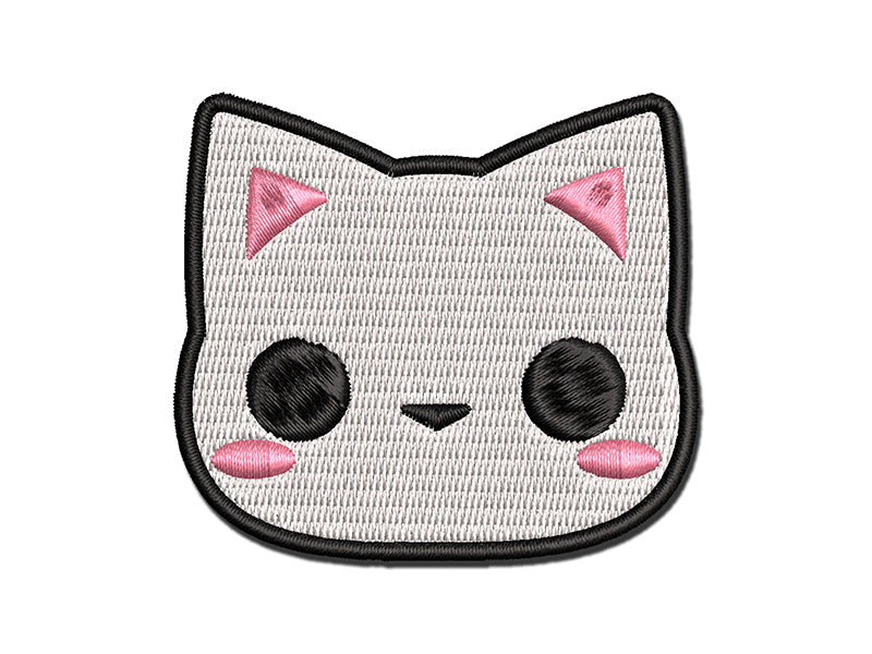Charming Kawaii Chibi Cat Kitten Face Blushing Cheeks Multi-Color Embroidered Iron-On or Hook & Loop Patch Applique