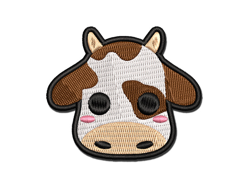 Charming Kawaii Chibi Cow Face Blushing Cheeks Milk Farm Multi-Color Embroidered Iron-On or Hook & Loop Patch Applique