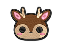 Charming Kawaii Chibi Deer Face Blushing Cheeks Multi-Color Embroidered Iron-On or Hook & Loop Patch Applique