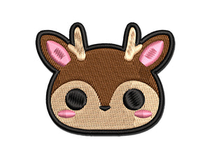 Charming Kawaii Chibi Deer Face Blushing Cheeks Multi-Color Embroidered Iron-On or Hook & Loop Patch Applique