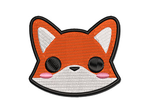 Charming Kawaii Chibi Fox Face Blushing Cheeks Multi-Color Embroidered Iron-On or Hook & Loop Patch Applique