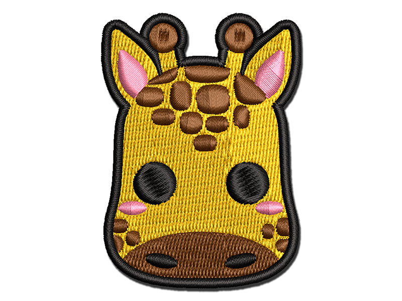 Charming Kawaii Chibi Giraffe Face Blushing Cheeks Multi-Color Embroidered Iron-On or Hook & Loop Patch Applique