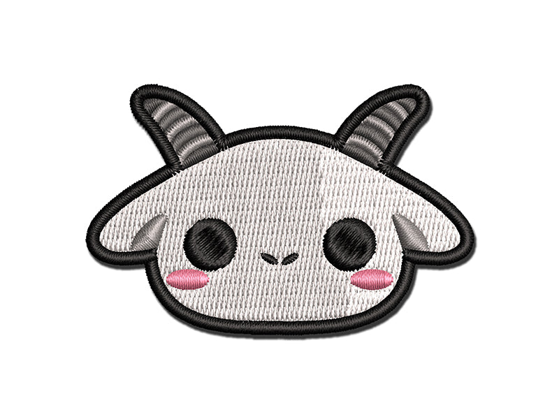 Charming Kawaii Chibi Goat Face Blushing Cheeks Multi-Color Embroidered Iron-On or Hook & Loop Patch Applique