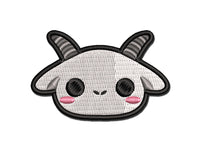 Charming Kawaii Chibi Goat Face Blushing Cheeks Multi-Color Embroidered Iron-On or Hook & Loop Patch Applique