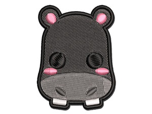 Charming Kawaii Chibi Hippopotamus Face Blushing Cheeks Multi-Color Embroidered Iron-On or Hook & Loop Patch Applique