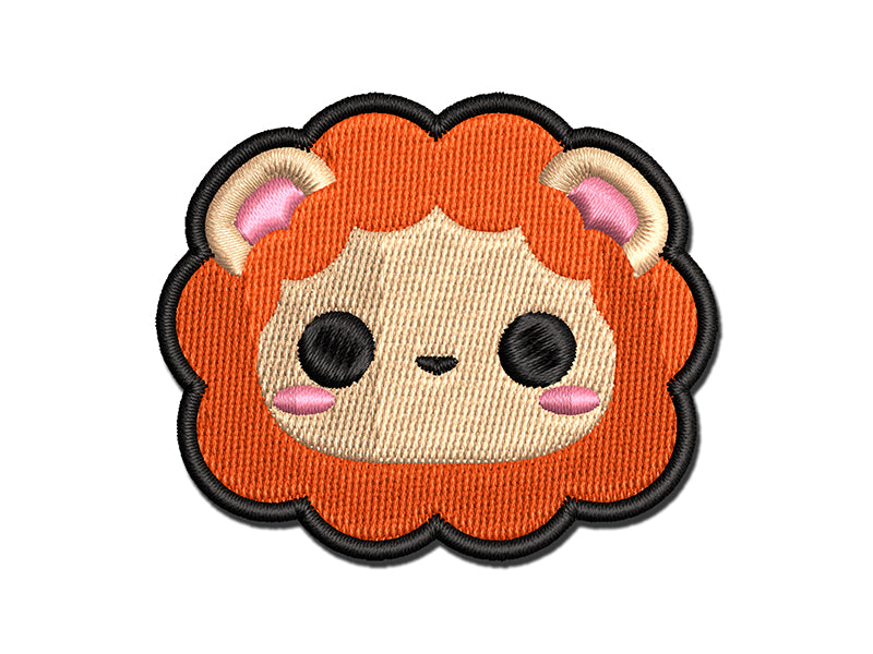 Charming Kawaii Chibi Lion Face Blushing Cheeks Multi-Color Embroidered Iron-On or Hook & Loop Patch Applique