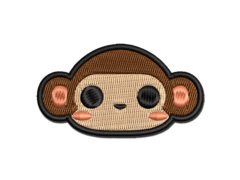 Charming Kawaii Chibi Monkey Face Blushing Cheeks Multi-Color Embroidered Iron-On or Hook & Loop Patch Applique