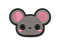 Charming Kawaii Chibi Mouse Face Blushing Cheeks Multi-Color Embroidered Iron-On or Hook & Loop Patch Applique