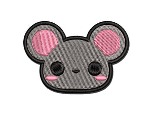 Charming Kawaii Chibi Mouse Face Blushing Cheeks Multi-Color Embroidered Iron-On or Hook & Loop Patch Applique