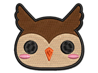 Charming Kawaii Chibi Owl Face Blushing Cheeks Great Horned Multi-Color Embroidered Iron-On or Hook & Loop Patch Applique