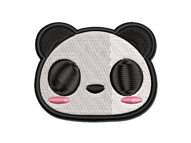 Charming Kawaii Chibi Panda Bear Face Blushing Cheeks Multi-Color Embroidered Iron-On or Hook & Loop Patch Applique