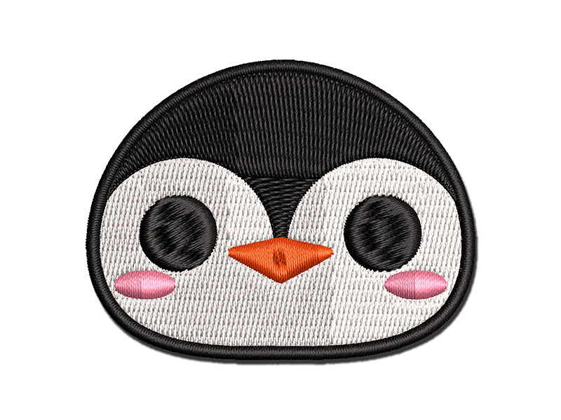 Charming Kawaii Chibi Penguin Face Blushing Cheeks Multi-Color Embroidered Iron-On or Hook & Loop Patch Applique