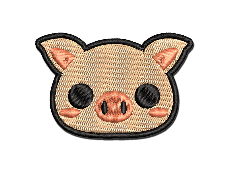 Charming Kawaii Chibi Pig Face Blushing Cheeks Multi-Color Embroidered Iron-On or Hook & Loop Patch Applique