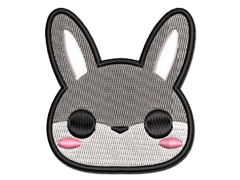 Charming Kawaii Chibi Rabbit Bunny Face Blushing Cheeks Multi-Color Embroidered Iron-On or Hook & Loop Patch Applique