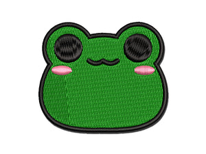 Charming Kawaii Chibi Smug Frog Toad Face Blushing Cheeks Multi-Color Embroidered Iron-On or Hook & Loop Patch Applique