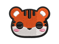 Charming Kawaii Chibi Tiger Face Blushing Cheeks Multi-Color Embroidered Iron-On or Hook & Loop Patch Applique