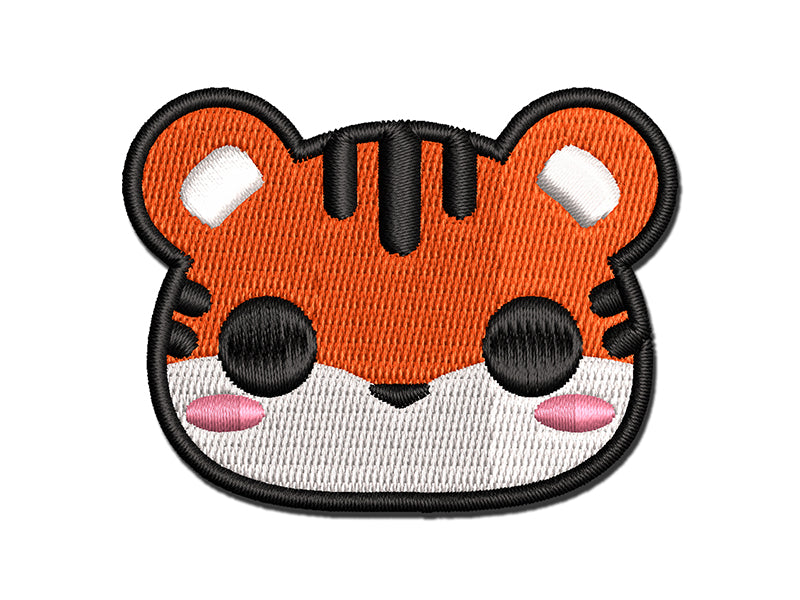 Charming Kawaii Chibi Tiger Face Blushing Cheeks Multi-Color Embroidered Iron-On or Hook & Loop Patch Applique