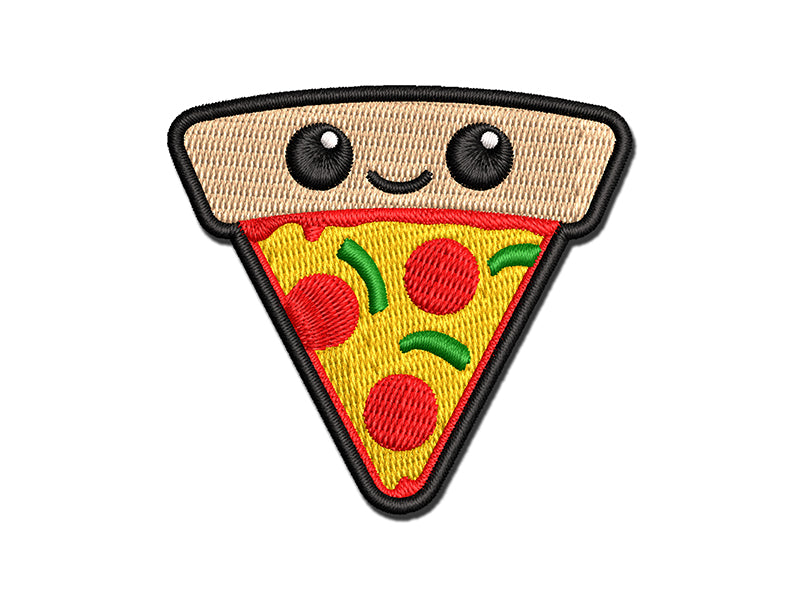 Deliciously Kawaii Chibi Pizza Slice Multi-Color Embroidered Iron-On or Hook & Loop Patch Applique