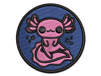 Delightful Kawaii Chibi Axolotl Multi-Color Embroidered Iron-On or Hook & Loop Patch Applique