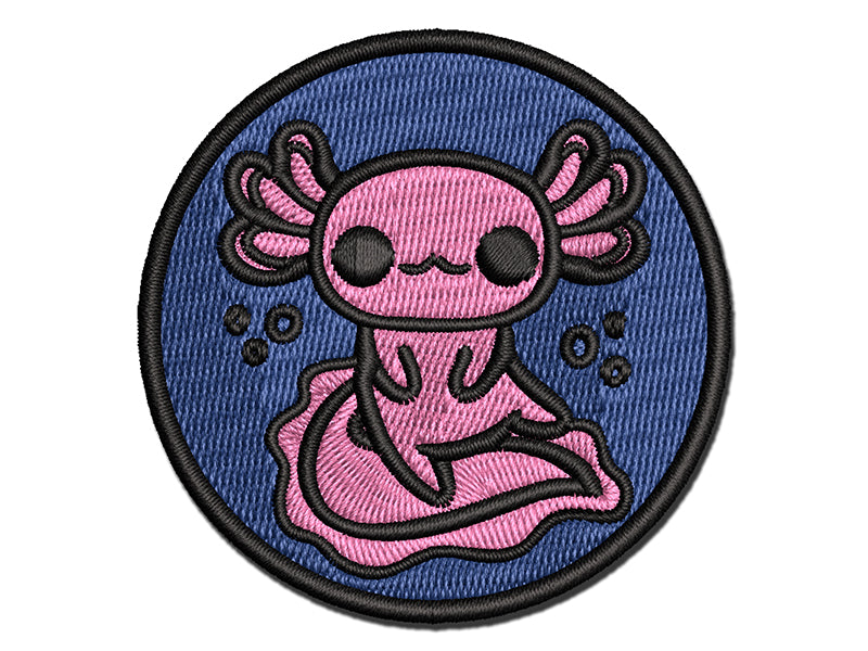 Delightful Kawaii Chibi Axolotl Multi-Color Embroidered Iron-On or Hook & Loop Patch Applique