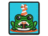 Delightful Kawaii Chibi Birthday Frog Toad Holding Gift Multi-Color Embroidered Iron-On or Hook & Loop Patch Applique