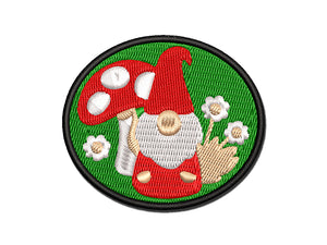 Enchanting Lovable Garden Gnome with Mushrooms Multi-Color Embroidered Iron-On or Hook & Loop Patch Applique