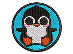 Precious Kawaii Chibi Baby Penguin Sitting Multi-Color Embroidered Iron-On or Hook & Loop Patch Applique