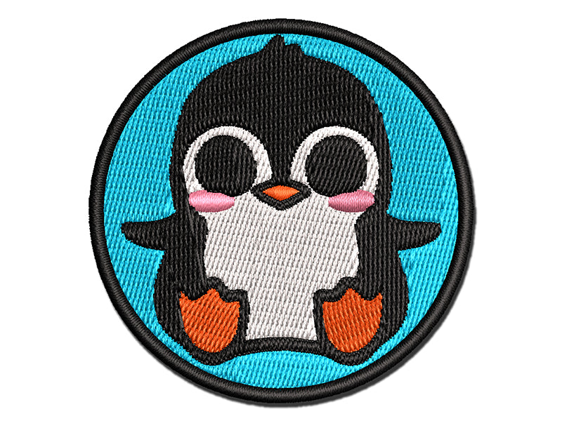 Precious Kawaii Chibi Baby Penguin Sitting Multi-Color Embroidered Iron-On or Hook & Loop Patch Applique