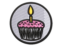 Sprinkled Birthday Cupcake with Candle Multi-Color Embroidered Iron-On or Hook & Loop Patch Applique