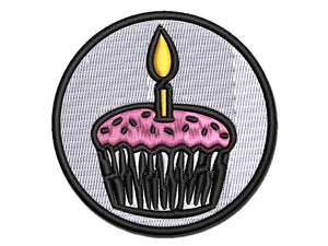 Sprinkled Birthday Cupcake with Candle Multi-Color Embroidered Iron-On or Hook & Loop Patch Applique