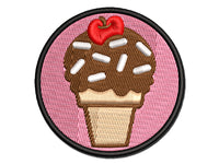 Summer Ice Cream Cone Sprinkles Chocolate Cherry Multi-Color Embroidered Iron-On or Hook & Loop Patch Applique