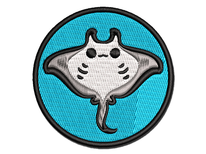 Sweet Kawaii Chibi Manta Ray Multi-Color Embroidered Iron-On or Hook & Loop Patch Applique