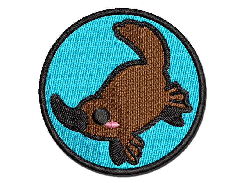 Swimming Kawaii Chibi Duck Billed Platypus Multi-Color Embroidered Iron-On or Hook & Loop Patch Applique