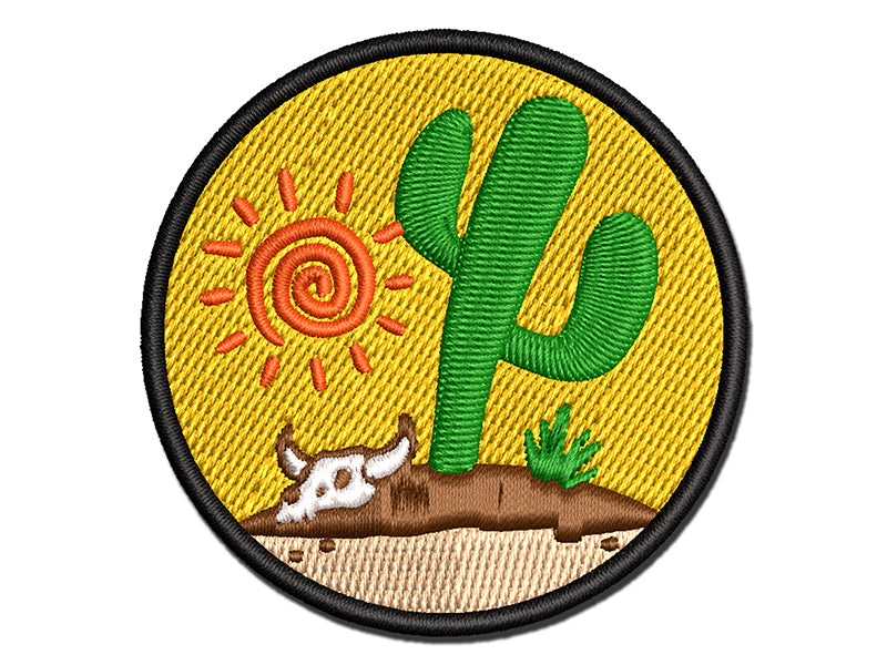 Saguaro Cactus Sonoran Desert Bull Skull Multi-Color Embroidered Iron-On or Hook & Loop Patch Applique
