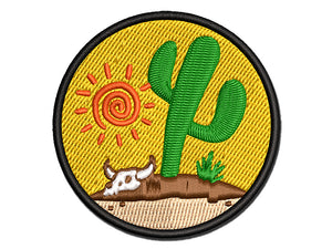 Saguaro Cactus Sonoran Desert Bull Skull Multi-Color Embroidered Iron-On or Hook & Loop Patch Applique